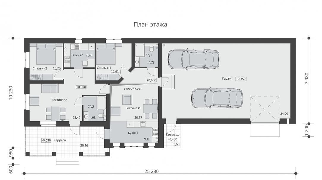 Одноэтажный дом с гаражом 64,9м² 2