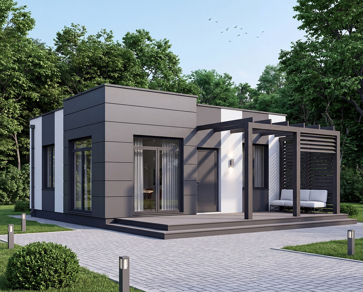 Одноэтажная беседка с кухней и открытой террасой 31,3м²