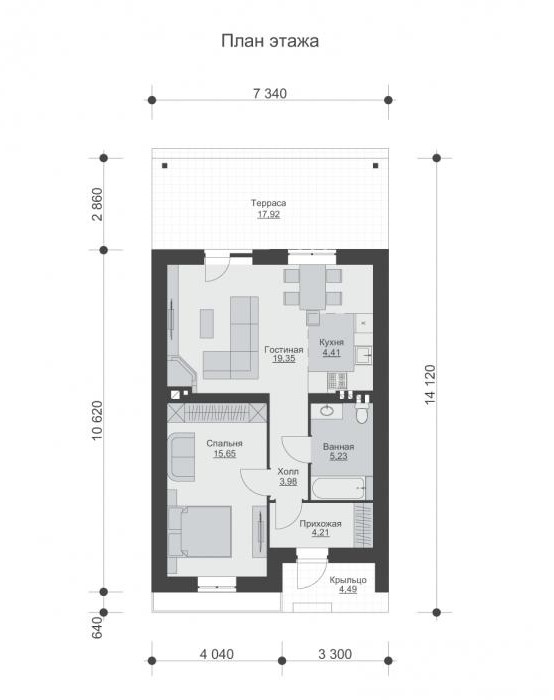 Одноэтажный дом с террасой 35м² 2